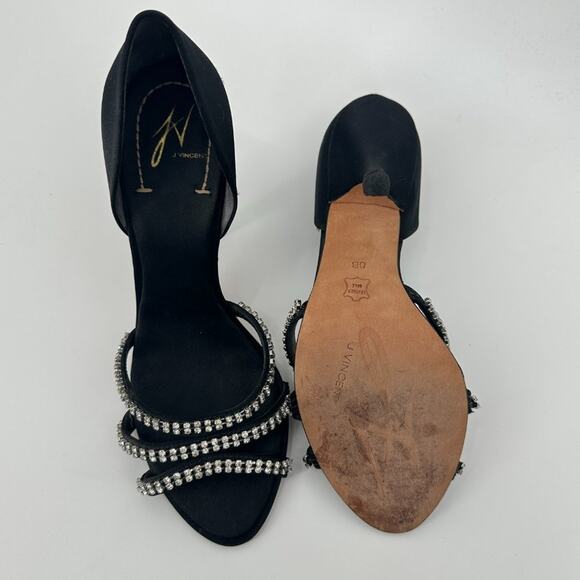 $11SALE!!! J Vincent Rhinestone Satin Black Heels Size 8 - Picture 5 of 8